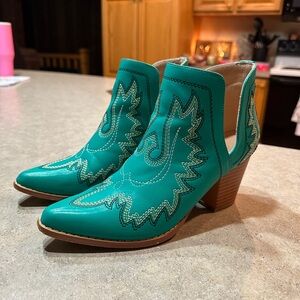Turquoise Western Ankle Boots